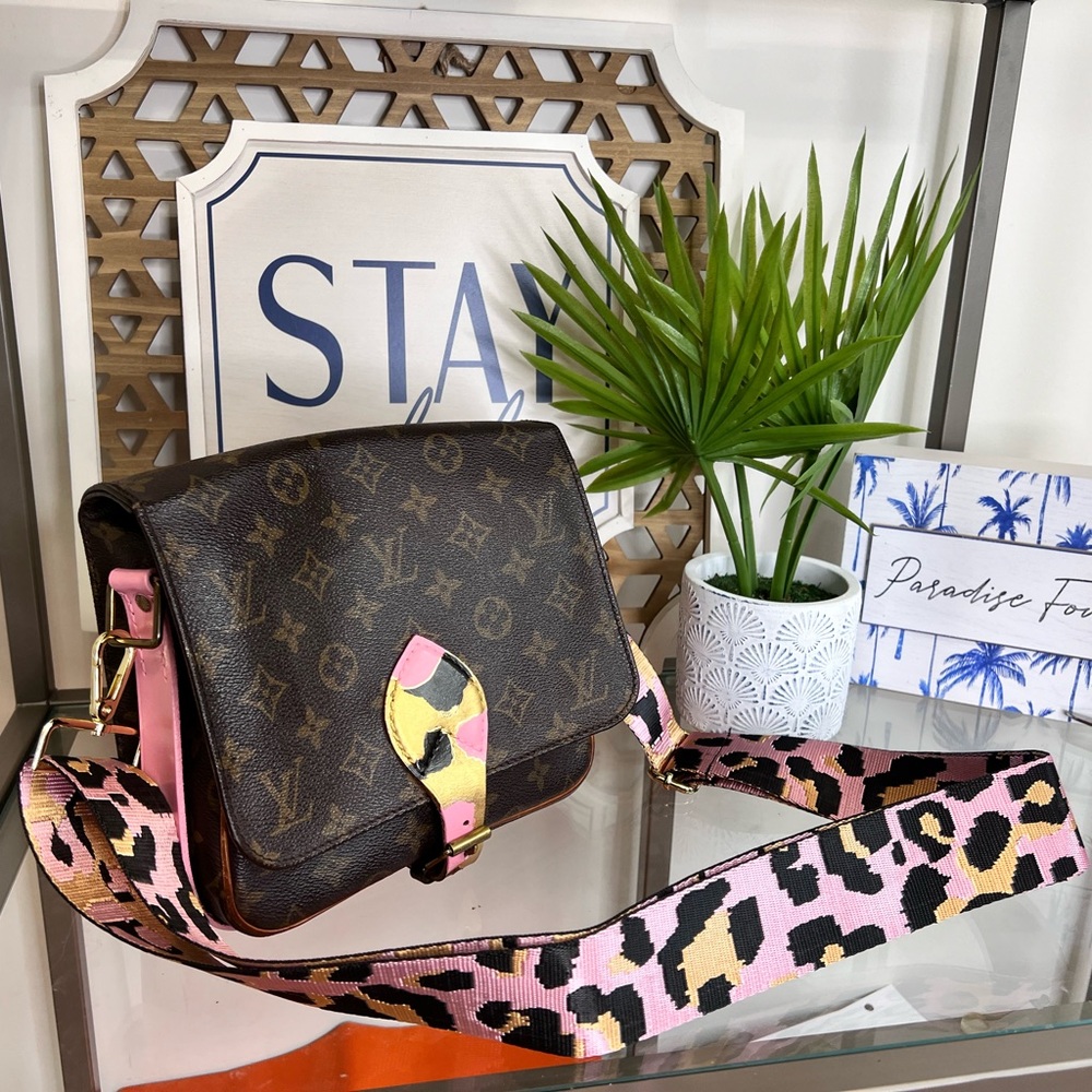Louis Vuitton Brown and Pink Crossbody Bag; customized flair